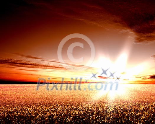 Image of a rural landscape under shining sunlight Image of a rural landscape under shining sunlight