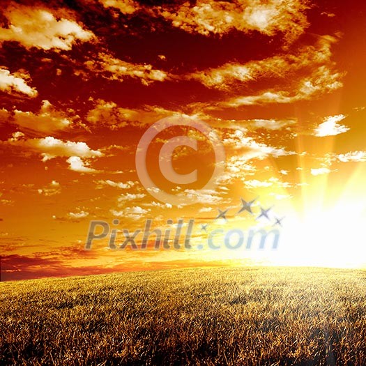 Image of a rural landscape under shining sunlight Image of a rural landscape under shining sunlight