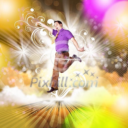 Dancer in the retro style, 50s on a bright color background.collage Dancer in the retro style, 50s on a bright color background.collage