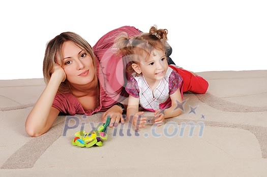 Young charming mother and her young daughter spent time together