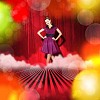 Dancer in the retro style, 50s on a bright color background.collage