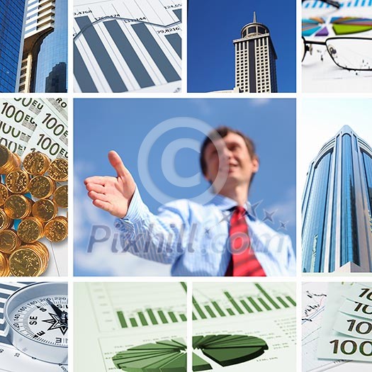 Collage of financial and business charts and graphs