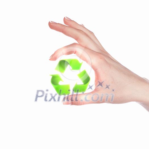 human hand with green eco and recycle symbol human hand with green eco and recycle symbol