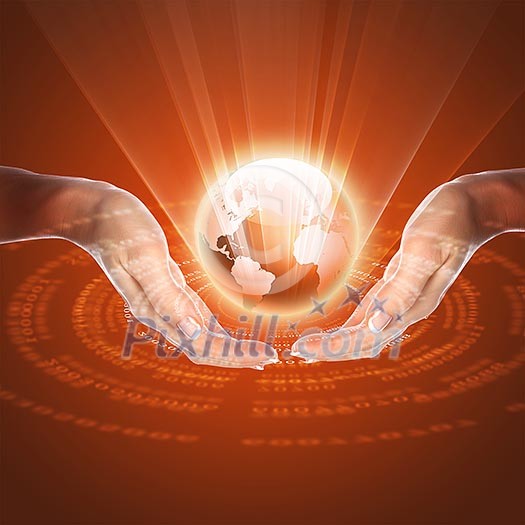 Hand and Earth. Symbol of environmental protection Hand and Earth. Symbol of environmental protection