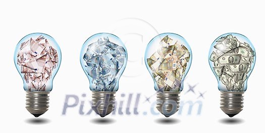 light bulb with money banknotes inside it light bulb with money banknotes inside it