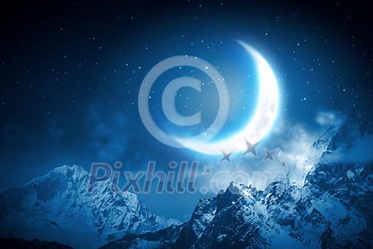 Background image of night sky with moon