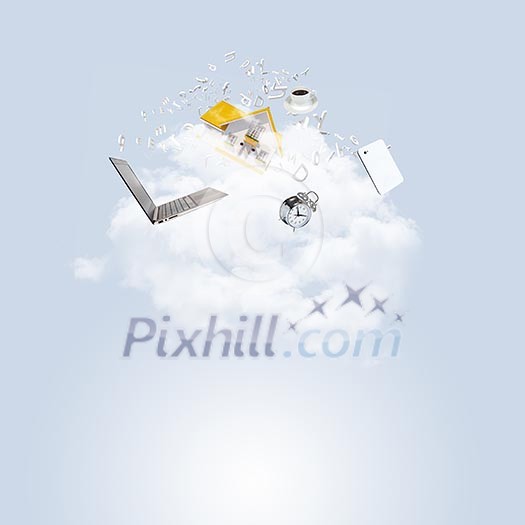 Abstract light blue background with various objects Abstract light blue background with various objects
