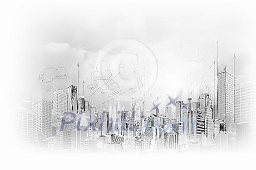Image with hand drawings of construction project Image with hand drawings of construction project