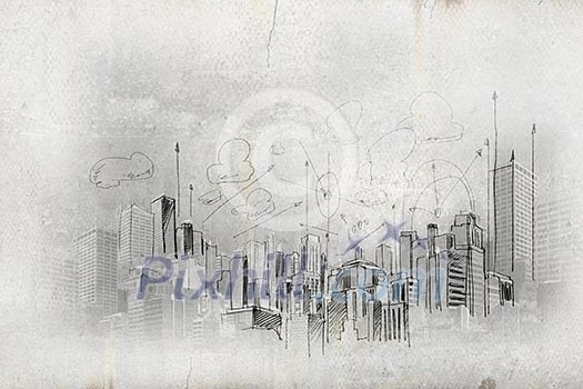 Image with hand drawings of construction project Image with hand drawings of construction project