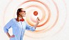 Image of funny lady in red glasses with lollipop
