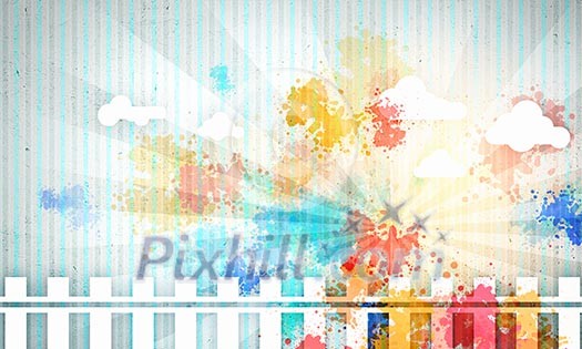 Background image with colorful splashes and drops