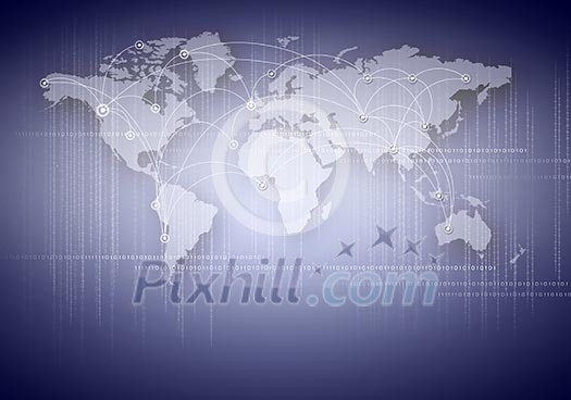 World map with continents on the illustration background