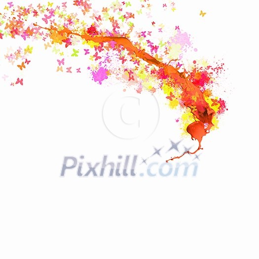 Abstract background image with colorful splashes and butterflies