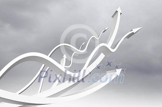 Abstract image with white arrows going up into sky