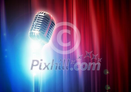 Let's sing! Stylish retro microphone on a colored background Let's sing! Stylish retro microphone on a colored background