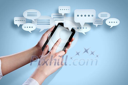 Close-up image of human hands holding smartphone Close-up image of human hands holding smartphone