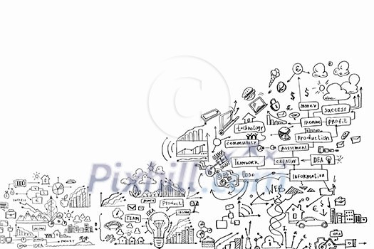 Business plan image with collage hand drawings