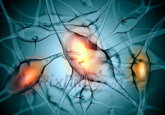 Illustration of a nerve cell on a colored background with light effects Illustration of a nerve cell on a colored background with light effects