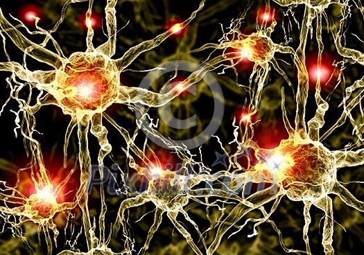 Illustration of a nerve cell on a colored background with light effects Illustration of a nerve cell on a colored background with light effects