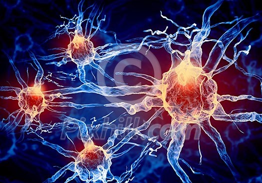 Illustration of a nerve cell on a colored background with light effects Illustration of a nerve cell on a colored background with light effects