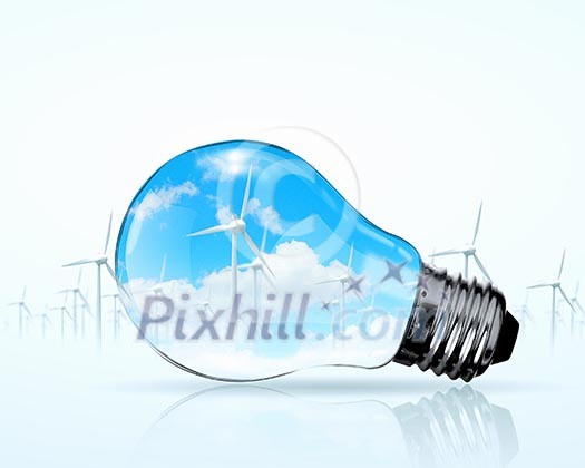 Electric bulb and windmill generators. Renewable energy concept Electric bulb and windmill generators. Renewable energy concept
