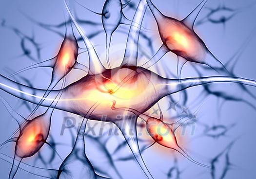 Illustration of a nerve cell on a colored background with light effects Illustration of a nerve cell on a colored background with light effects