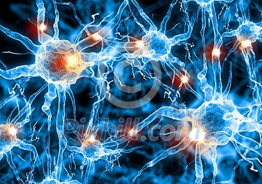 Illustration of a nerve cell on a colored background with light effects Illustration of a nerve cell on a colored background with light effects