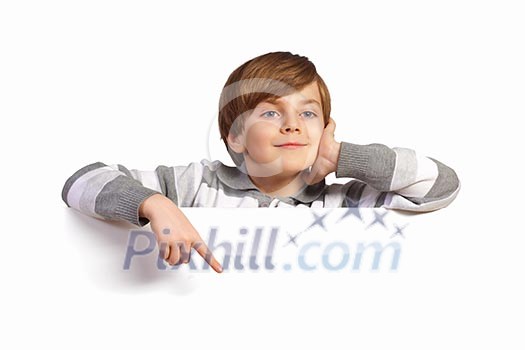 Little boy holding a blank white billboard Little boy holding a blank white billboard