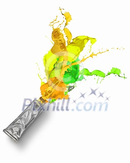 Image of paint tube with color splashes