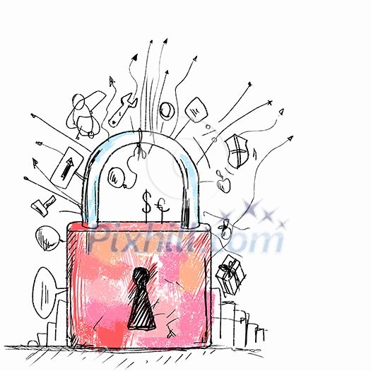 Sketch image of lock icon. Security concept