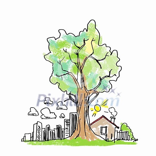 Sketch of city against white background. Construction concept Sketch of city against white background. Construction concept