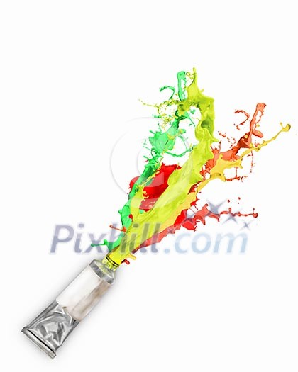 Image of paint tube with color splashes