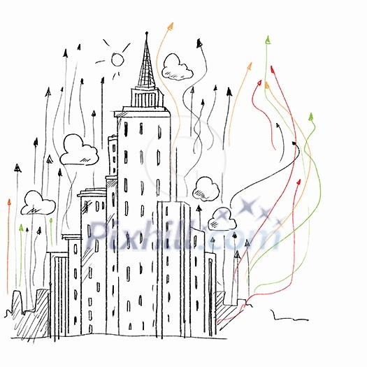 Sketch of building against white background. Construction concept Sketch of building against white background. Construction concept