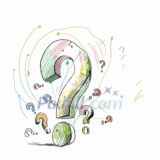 Many drawn question marks against white background Many drawn question marks against white background