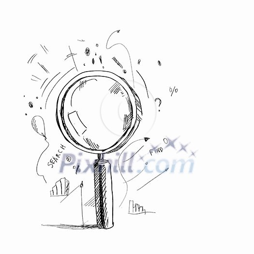 Sketch image of magnifier against white background