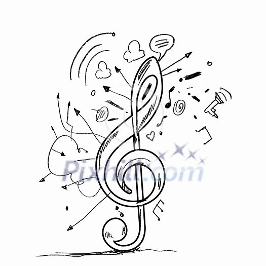 Sketch image of music clef icon against white background Sketch image of music clef icon against white background