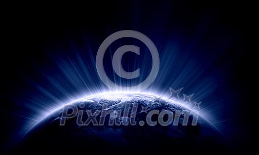 Planet Earth with appearing sunbeam light. Elements of this image are furnished by NASA