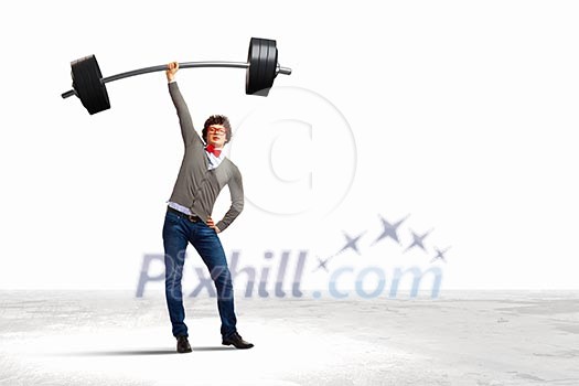 Weight Lifting businessman with a red tie. illustration