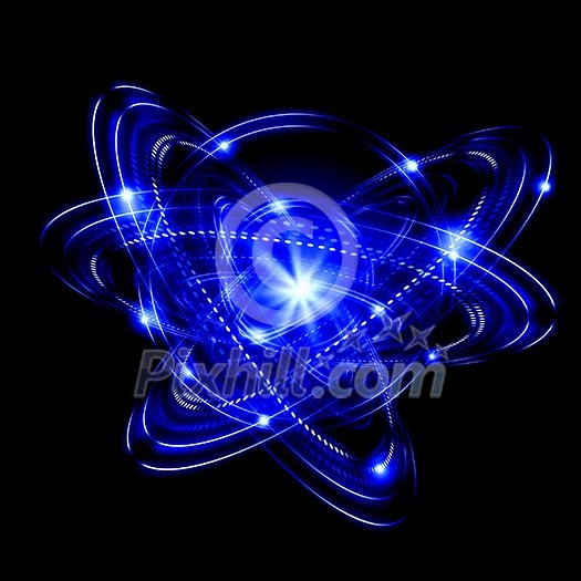 Image of color atoms and electrons. Physics concept Image of color atoms and electrons. Physics concept