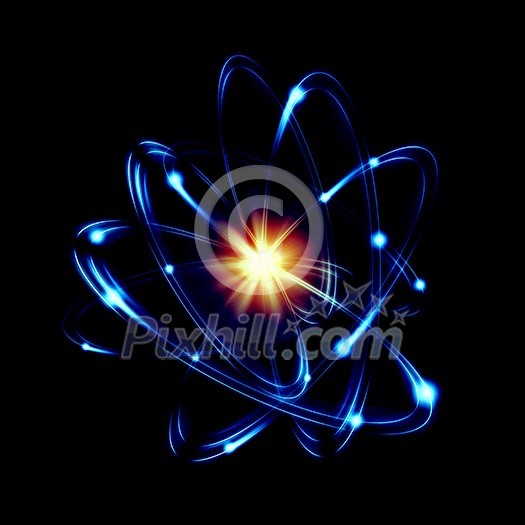 Image of color atoms and electrons. Physics concept Image of color atoms and electrons. Physics concept