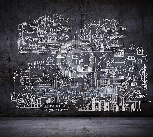 Business sketch ideas against dark wall background Business sketch ideas against dark wall background