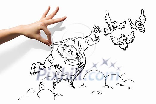 Hand drawing image of businessman. Business challenge Hand drawing image of businessman. Business challenge