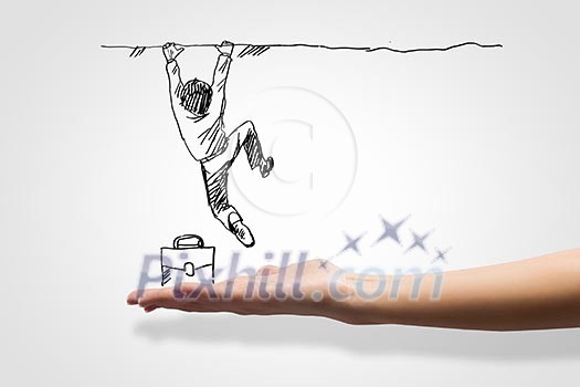 Hand drawing image of businessman. Business challenge