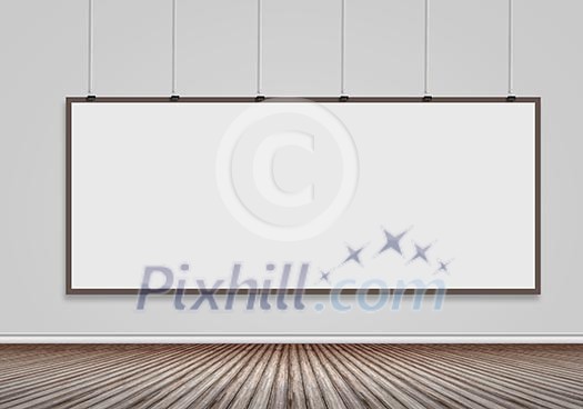 Blank banner hanging on wall. Place for text Blank banner hanging on wall. Place for text