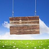 Wooden blank banner hanging on ropes. Place for text