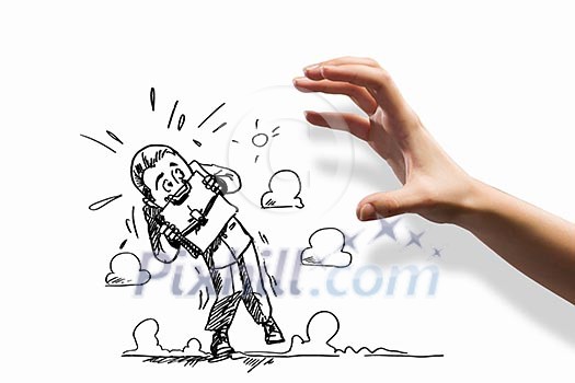 Hand drawing image of businessman. Business challenge Hand drawing image of businessman. Business challenge