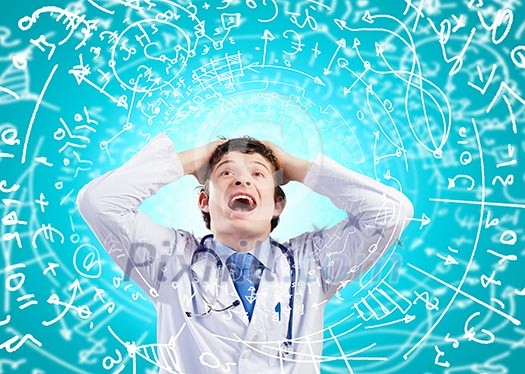 Young mad doctor in white uniform screaming Young mad doctor in white uniform screaming