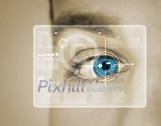 Close up of male eye scanned for recognition Close up of male eye scanned for recognition