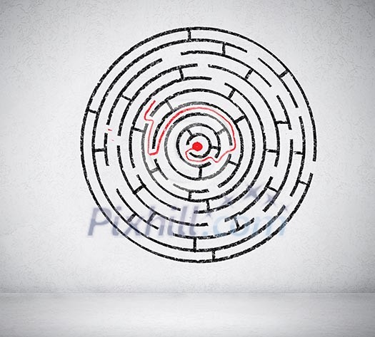 Round maze against white background. Solution idea Round maze against white background. Solution idea