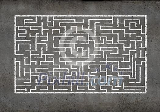 Drawn abstract maze against white background. Finding solution